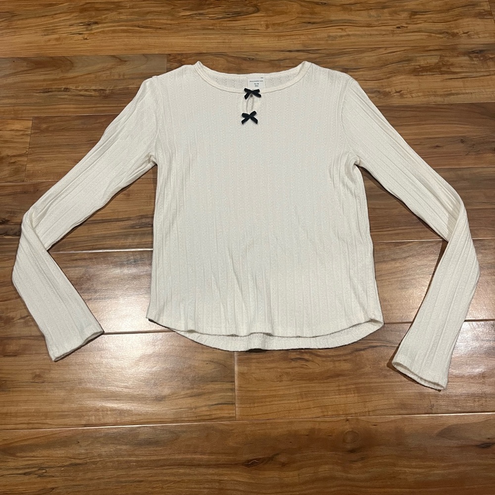 Abercrombie Kids Girl’s Cream Long Sleeve Top with Black Bows